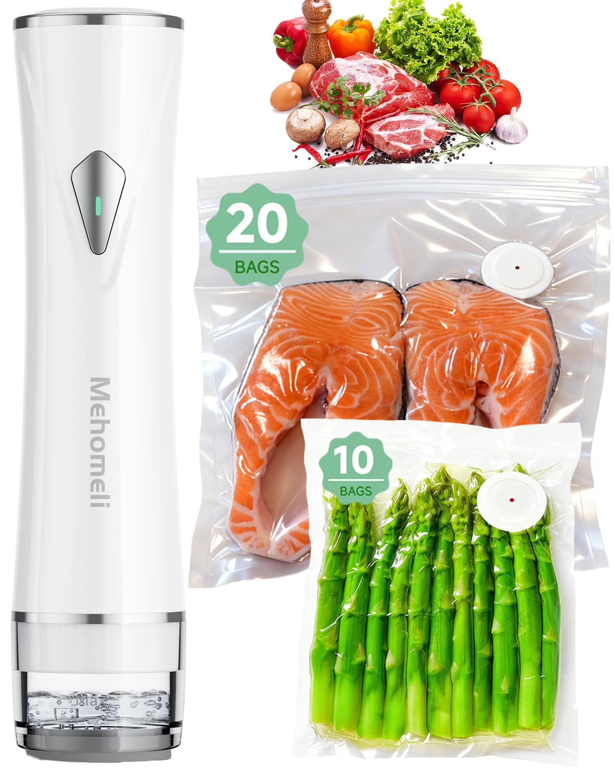 Mehomeli compact vacuum sealer usage demonstrates quick one-touch sealing for meals
