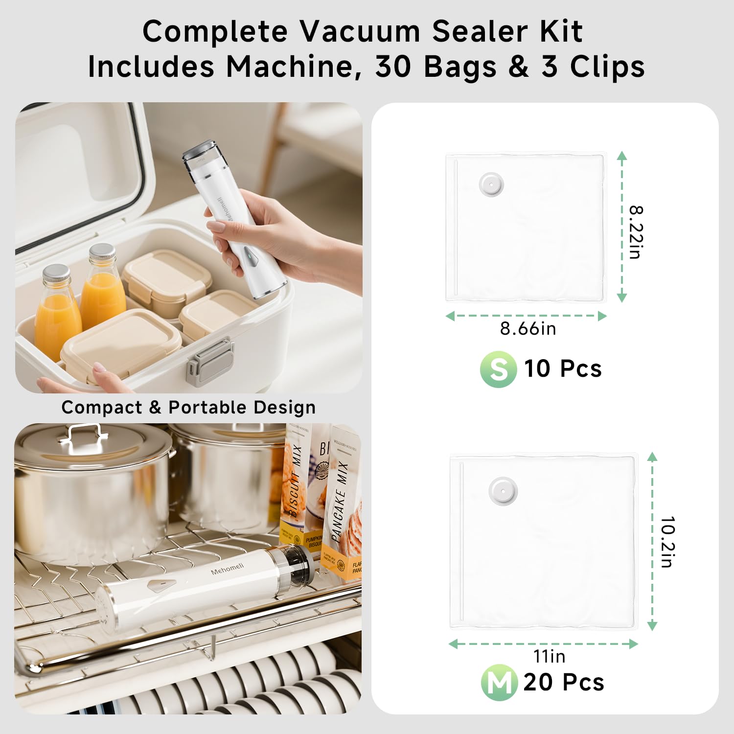 Mehomeli BPA-free bags ensure airtight, leak-free preservation