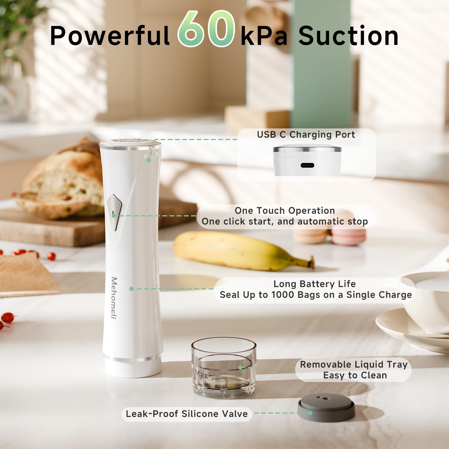 Mehomeli wireless handheld sealer shown for cordless on-the-go sealing