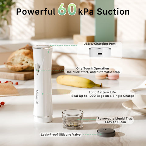 Mehomeli wireless handheld sealer shown for cordless on-the-go sealing