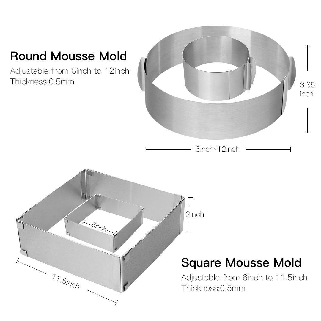 Meichu adjustable cake ring square 6-11.5 inches for clean edges