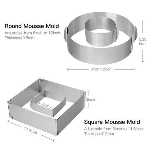 Meichu adjustable cake ring square 6-11.5 inches for clean edges