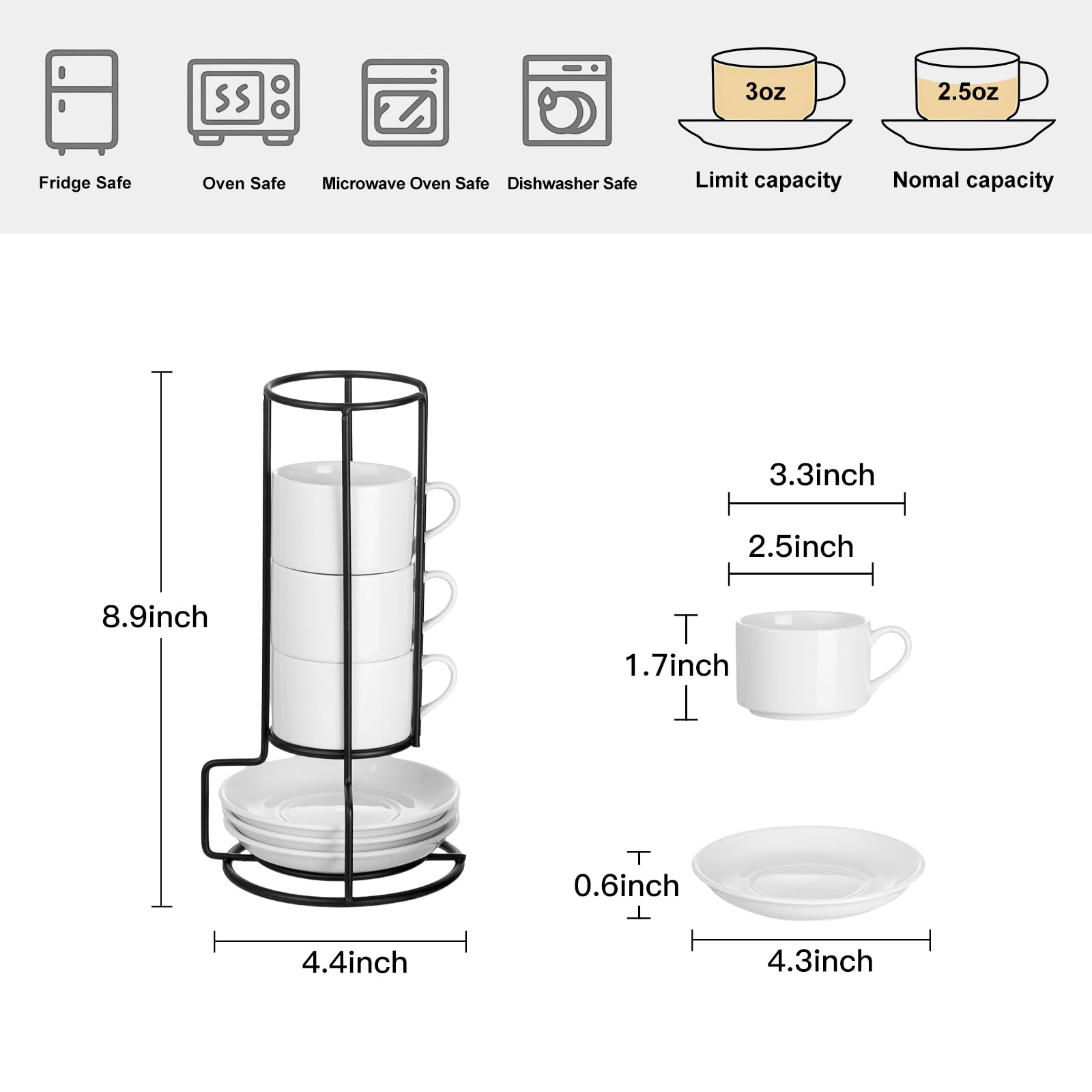 Meichu stackable espresso cups 4-set keep counter neat and organized.