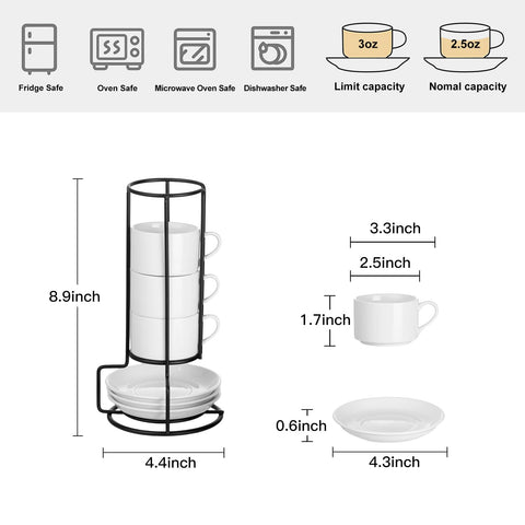 Meichu stackable espresso cups 4-set keep counter neat and organized.