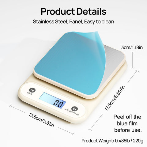 Meilen digital kitchen scale side view, slim profile for tight spaces.