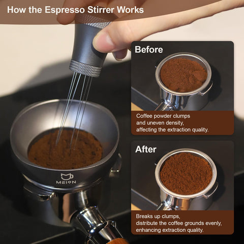 MEION WDT anti-slip handle enables comfortable, controlled stirring during espresso preparation.