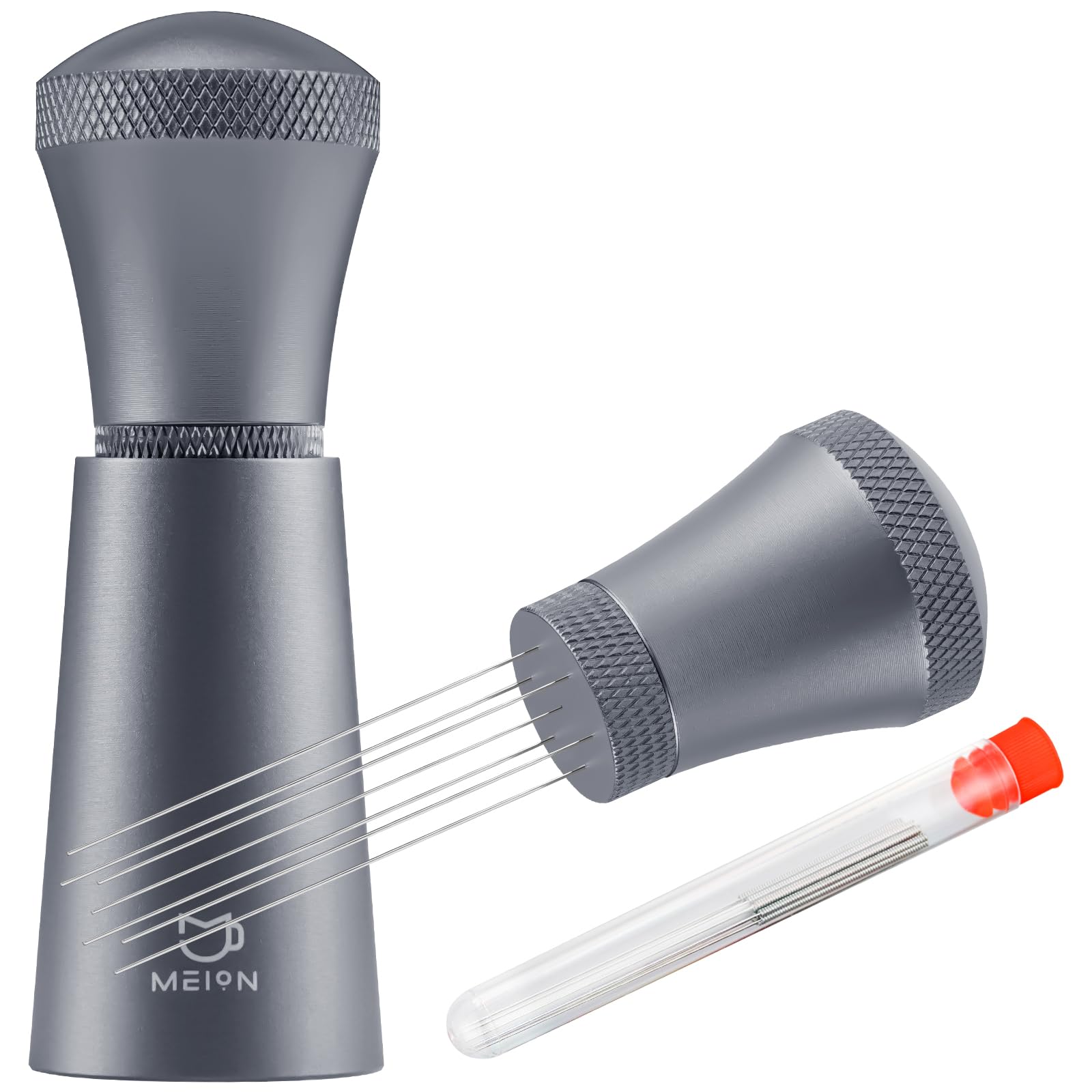 MEION WDT espresso distribution tool with stand for even grind distribution and cleaner workflow.