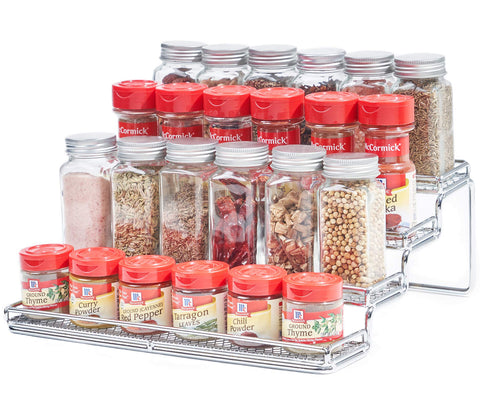 MEIQIHOME 4-tier spice rack front view showing accessible spacing for varied bottle sizes