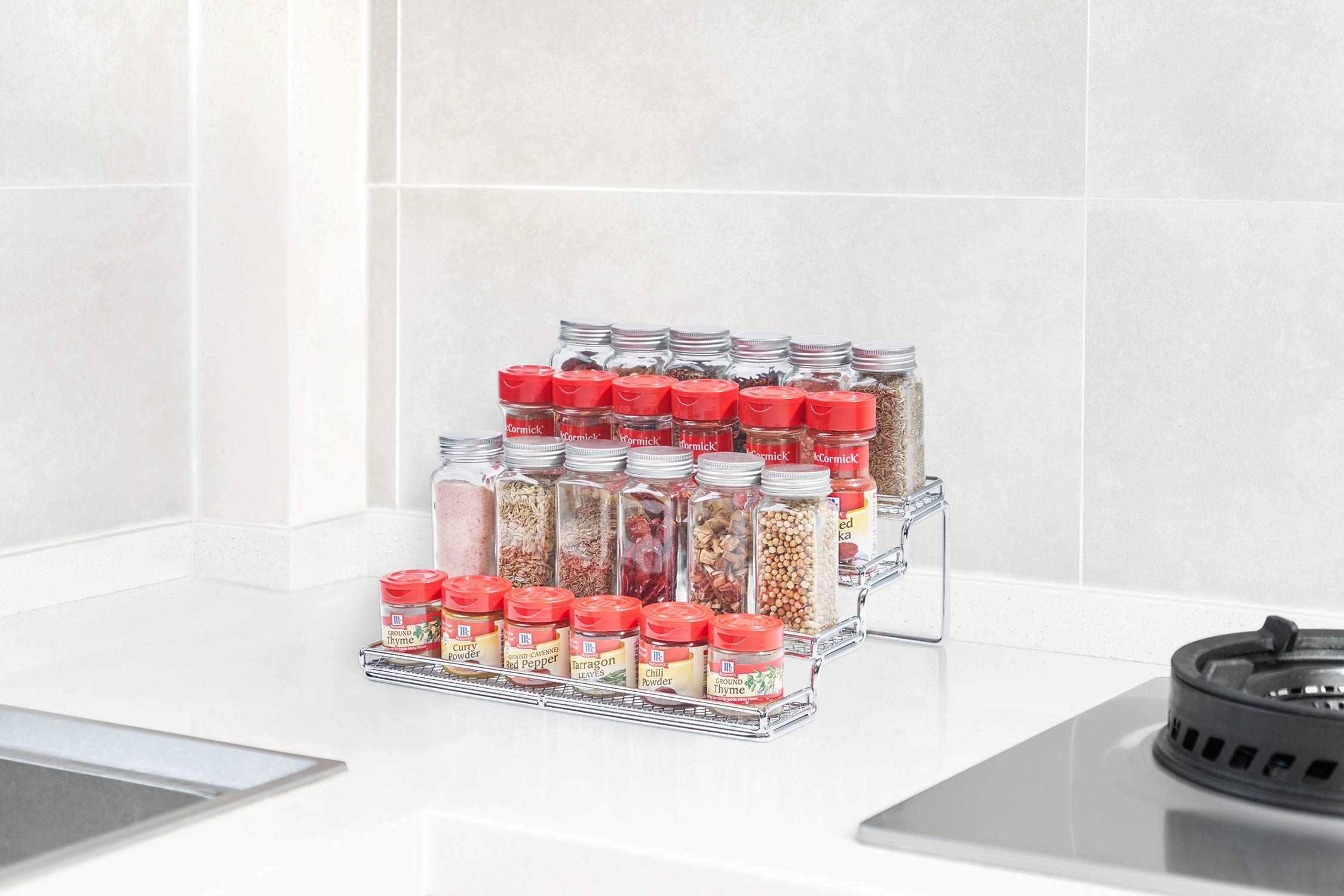 MEIQIHOME chrome metal spice rack finish highlighting durability