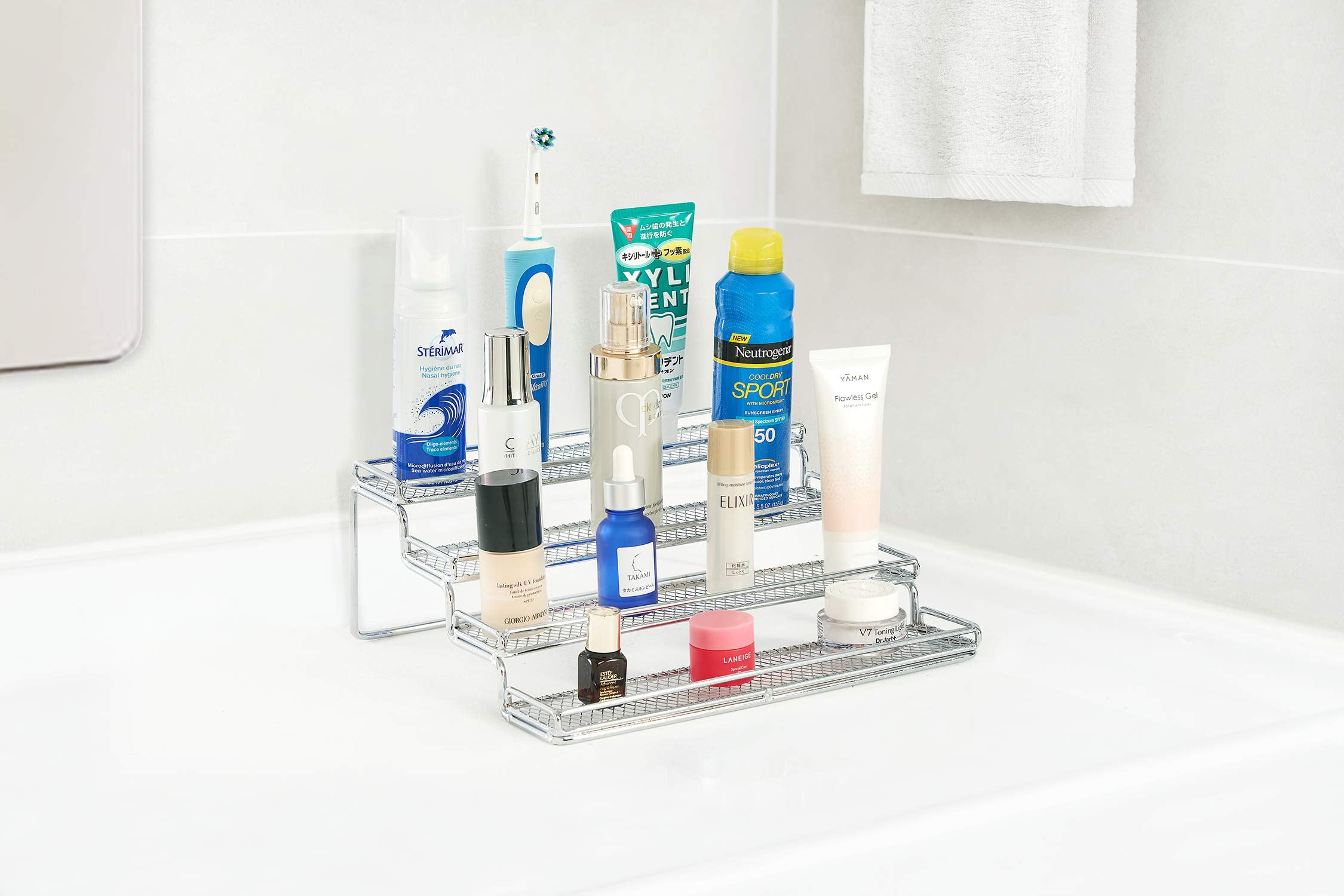 MEIQIHOME dimensions show spacious rack with 11.4 W x 4.7 H x 10.1 D