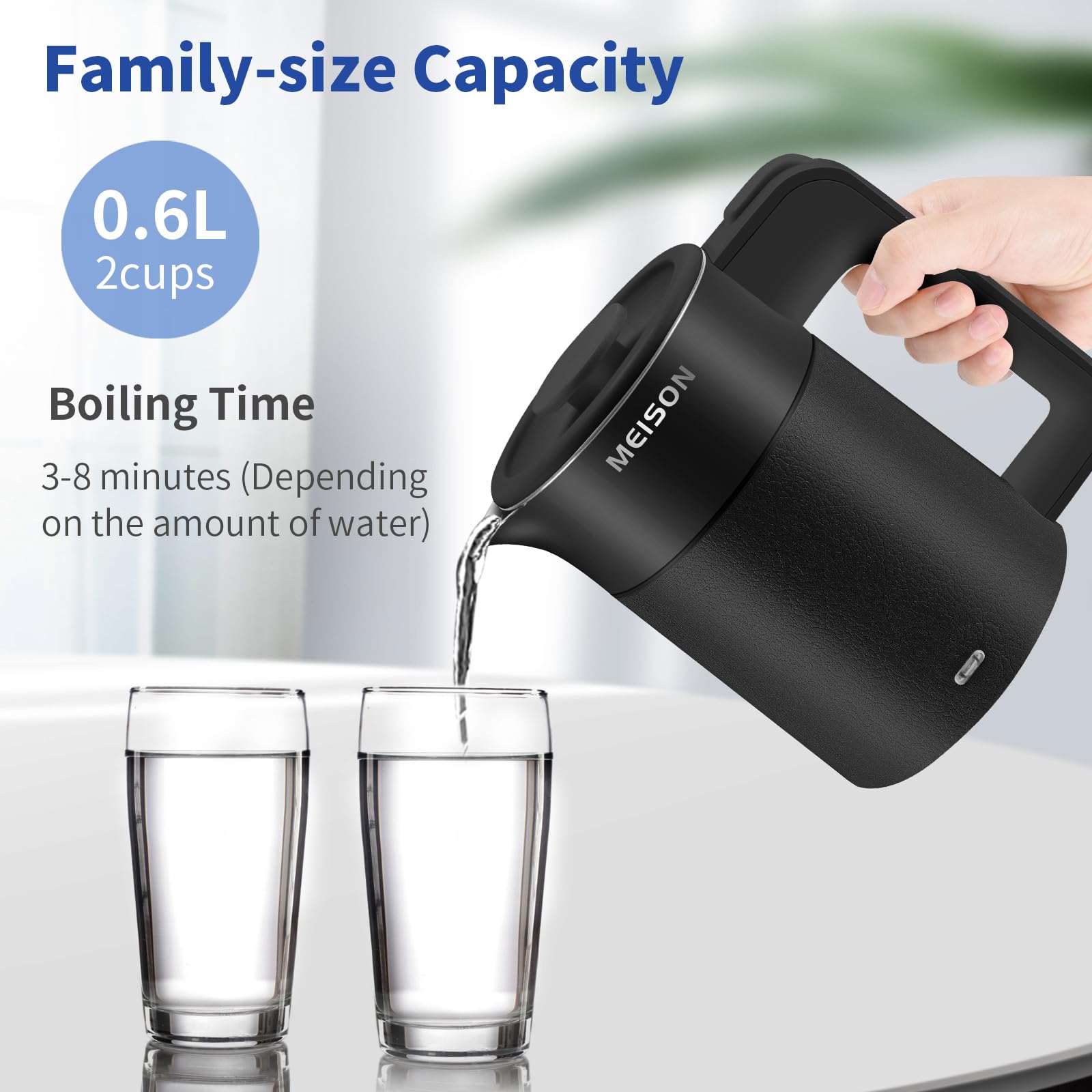 800W power delivers faster boils ideal for tea or coffee