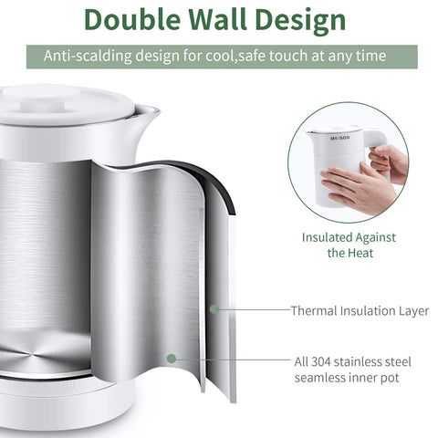 MEISON kettle with cool-touch exterior for safe handling while pouring.