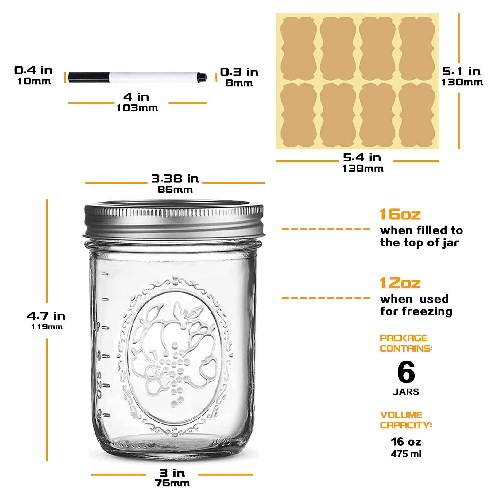 Melcars glass jar with embossed measurement marks for precise filling.