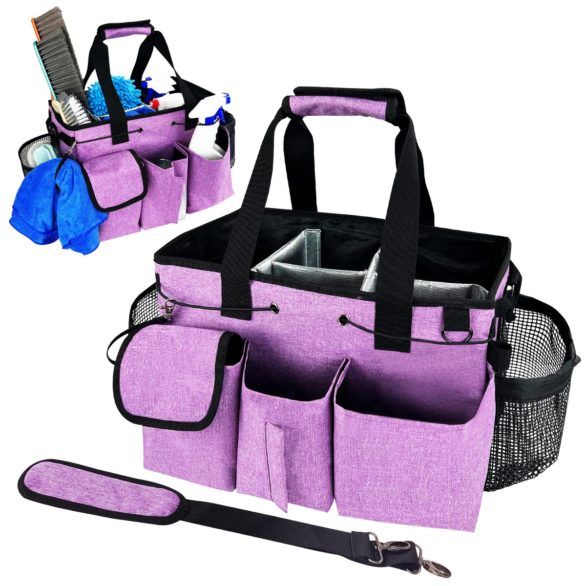 MELINON large cleaning caddy bag purple for on-the-go organization