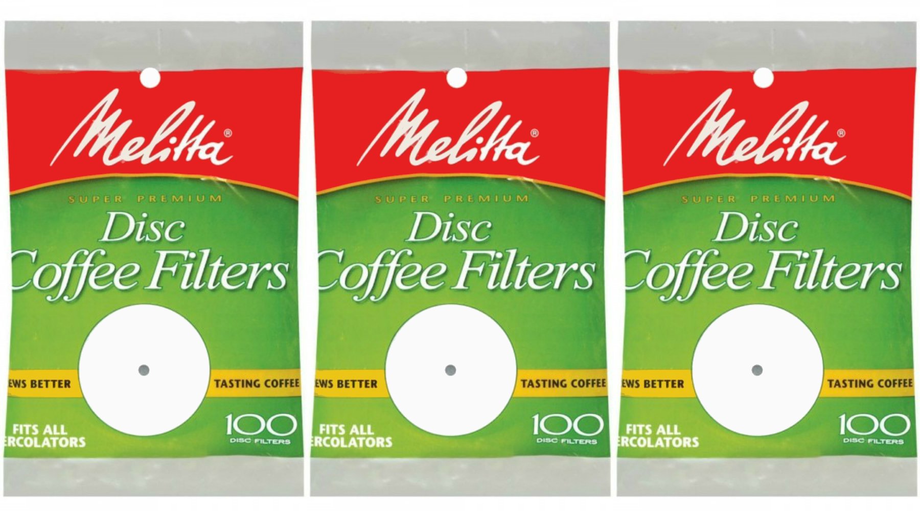 Melitta 100-pack disc filters for clean cups and full flavor.