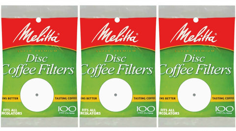 Melitta 100-pack disc filters for clean cups and full flavor.