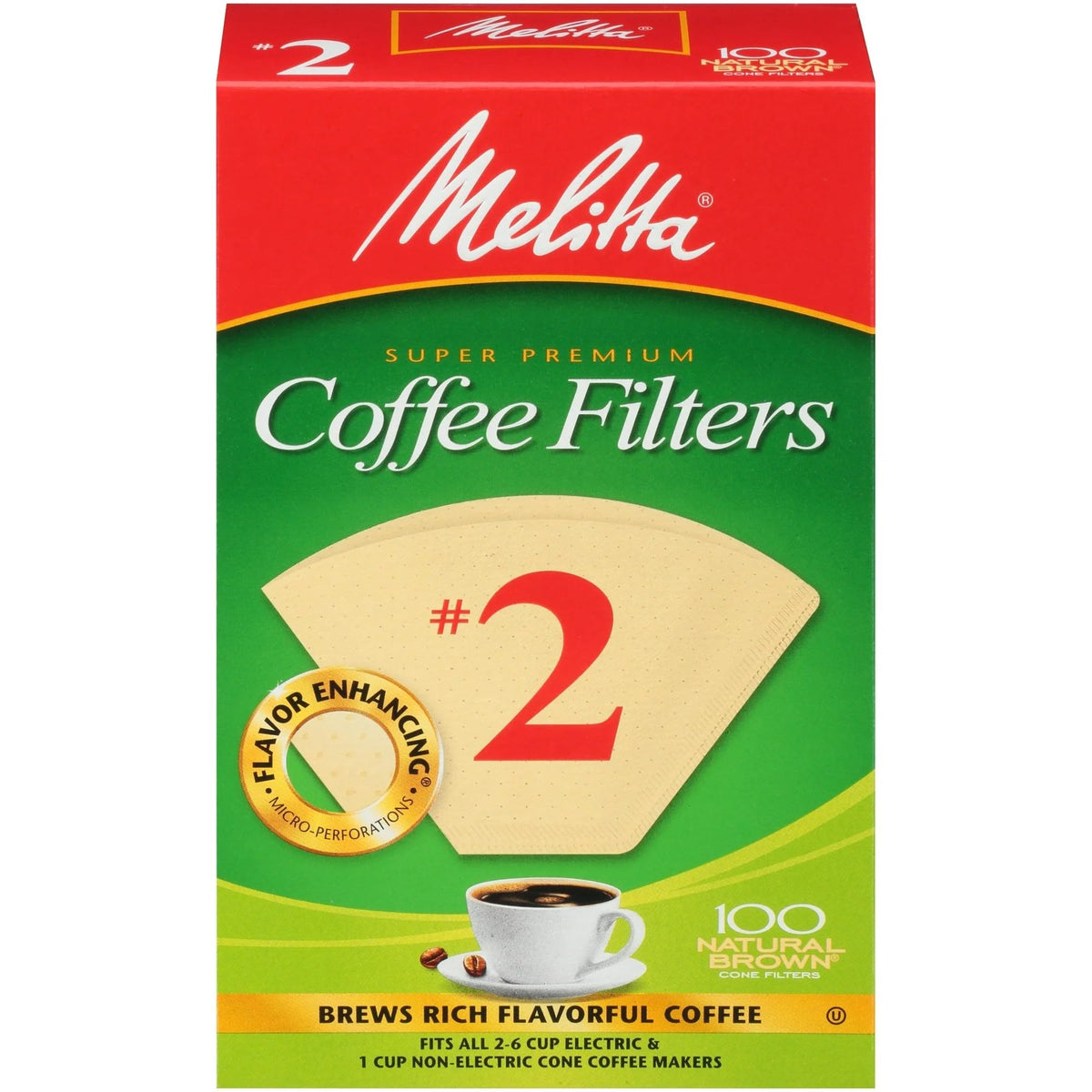 Melitta 622752 cone coffee filters box front for clean, flavorful brews.