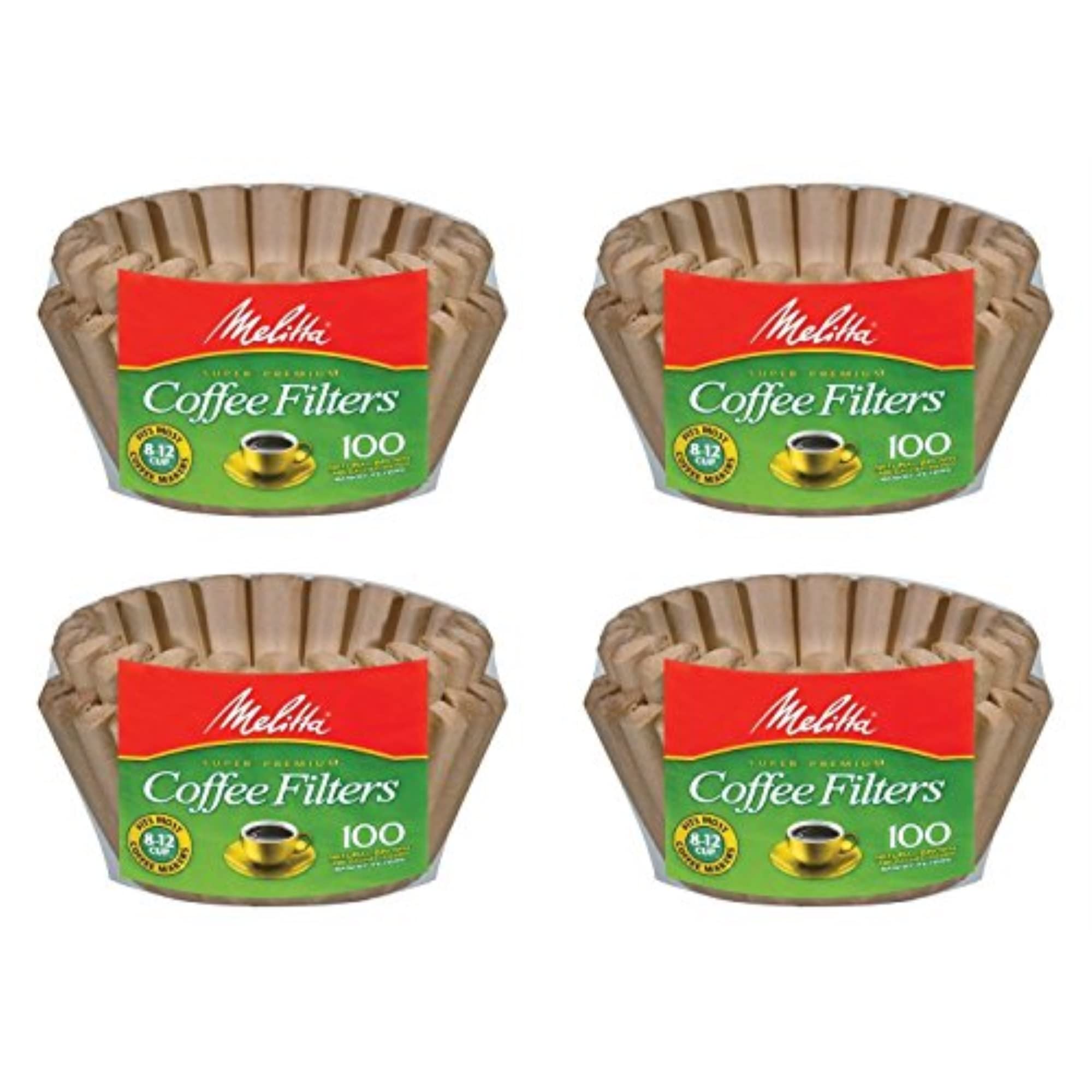 Melitta basket filter paper, natural brown, 400-count packaging, chlorine-free, for clean-tasting coffee.