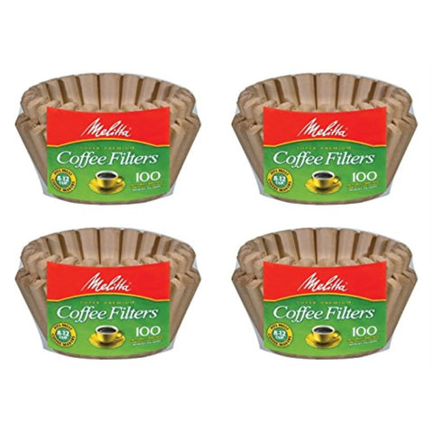 Melitta basket filter paper, natural brown, 400-count packaging, chlorine-free, for clean-tasting coffee.