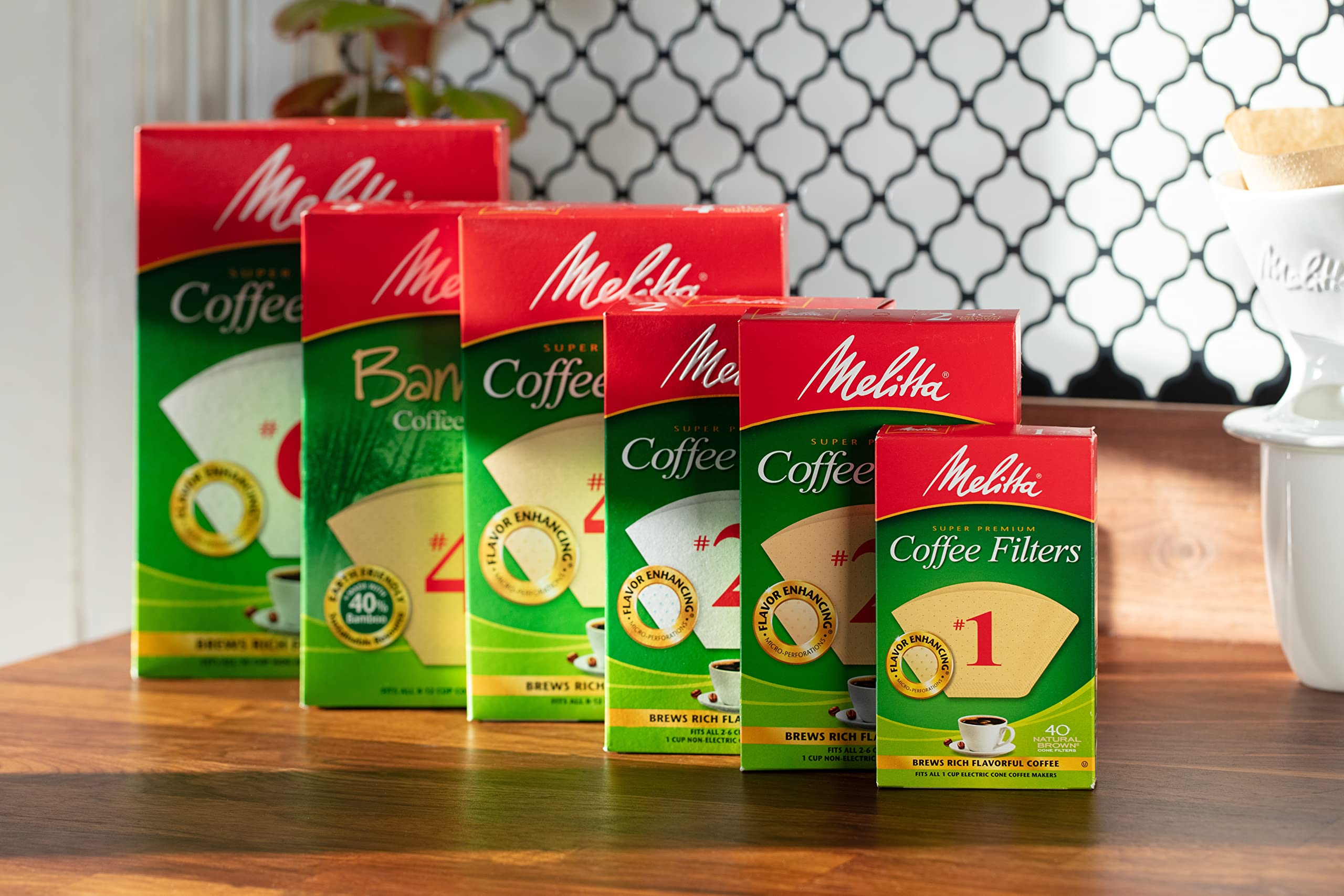 Melitta cone filters for pour-over use in manual brews.