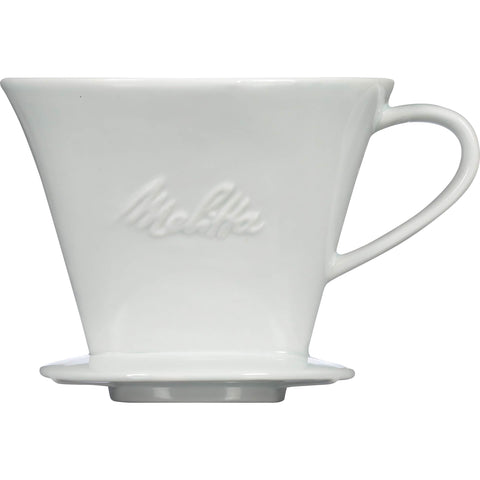 Starter pack includes Melitta #2 cone filters for quick setup