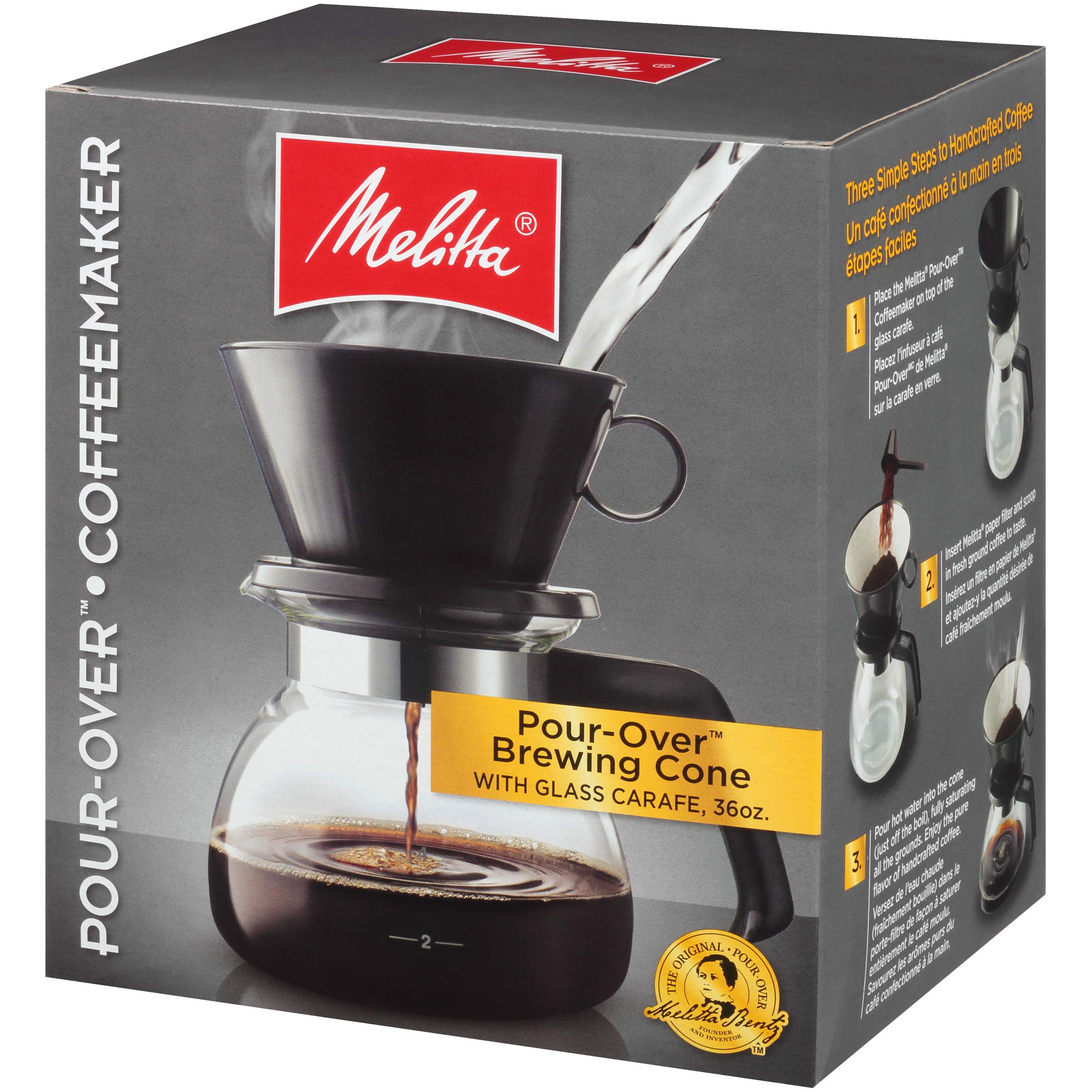 Melitta pour-over setup highlights precise pour for consistent flavor.