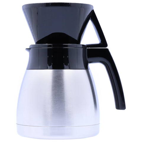 Melitta pour-over brewer with stainless steel carafe set showcased for home use