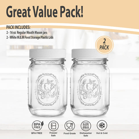 MEM WORLDSHOP 16oz jar in storage-use image emphasizes versatile fridge and pantry options.