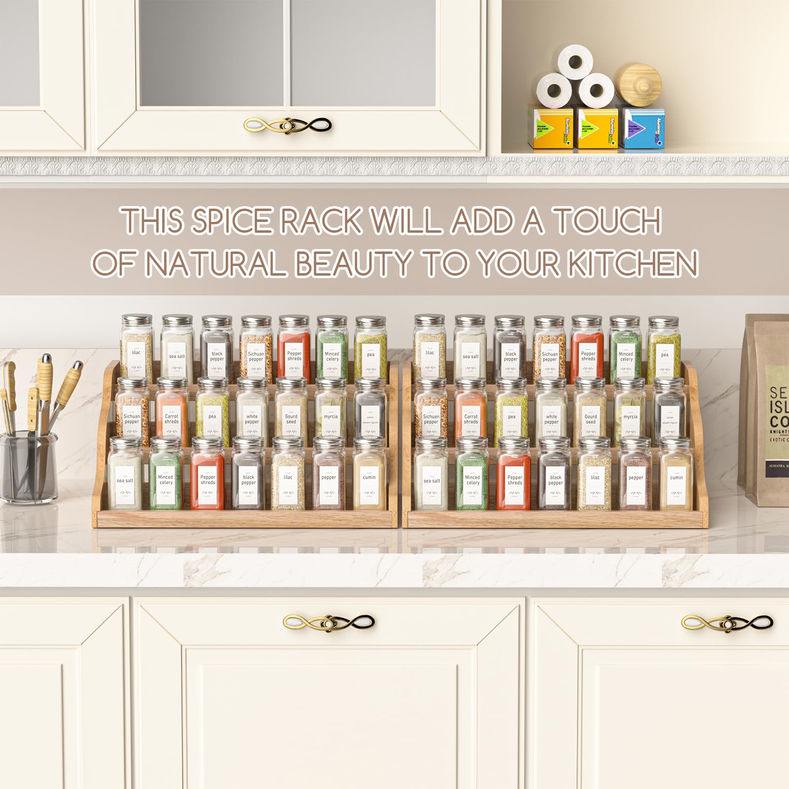 Memanque accessible spice rack helps you find spices quickly while cooking.