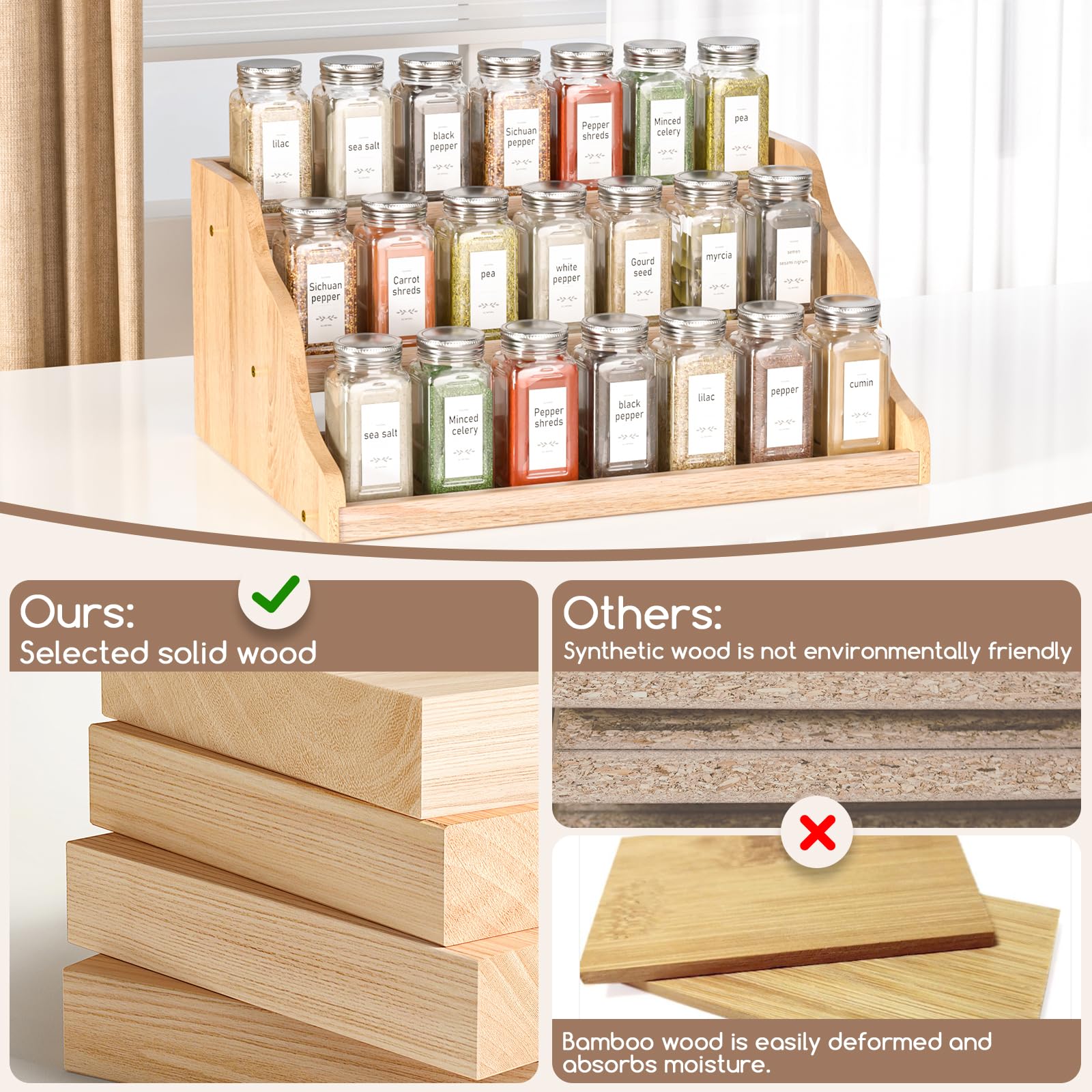 Memanque kitchen decor display keeps spices neatly arranged within reach.