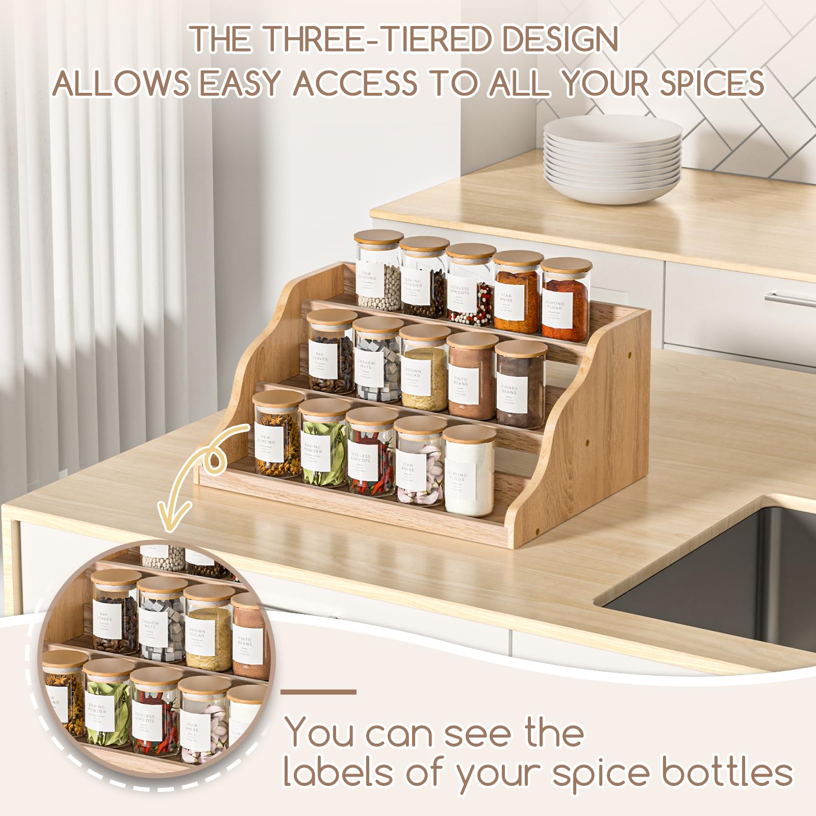 Memanque spice organizer with compact design saves counter space.