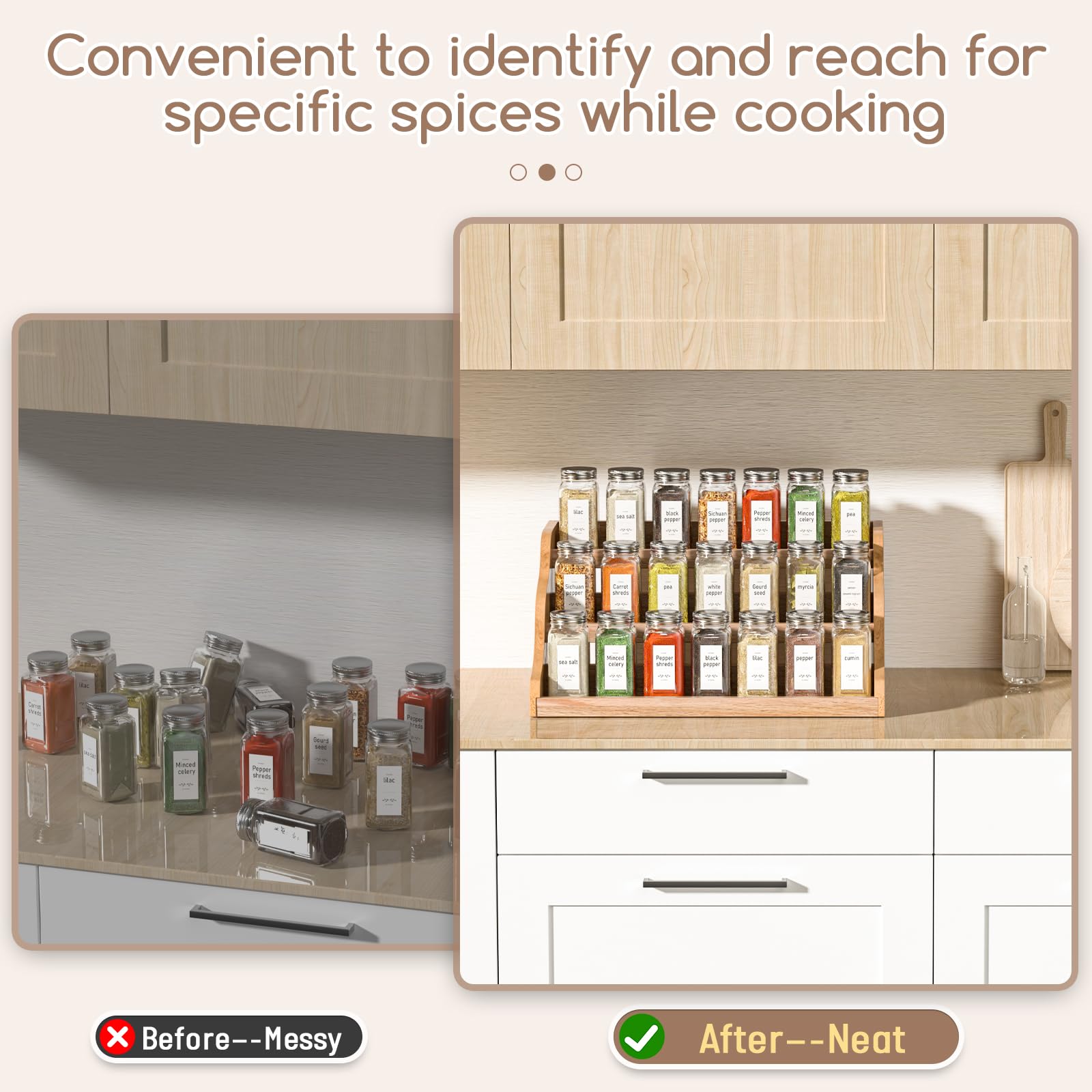 Memanque wooden spice shelf with warm natural finish for stylish storage.