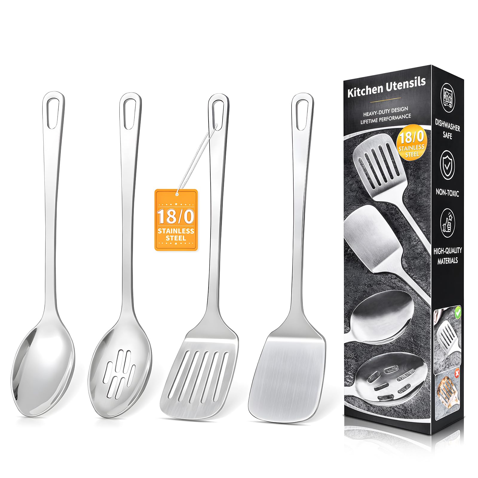 MemoGem 4 Pcs Utensils serving spoon view shows durable stainless steel for sauces