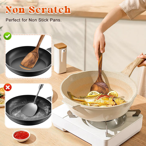 MemoGem wooden slotted turner with extended handle ideal for nonstick pans