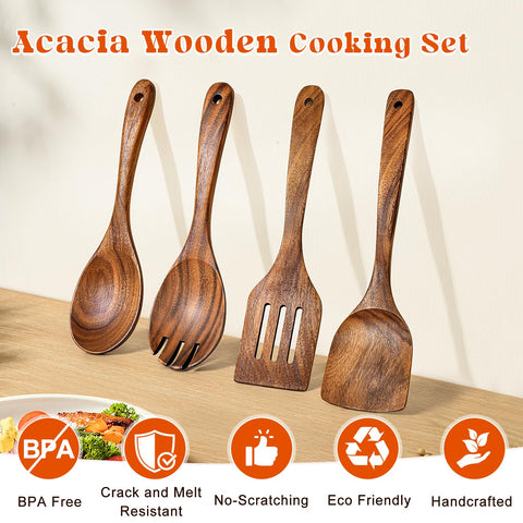 MemoGem wooden spatula with long handle and beveled edge for flipping