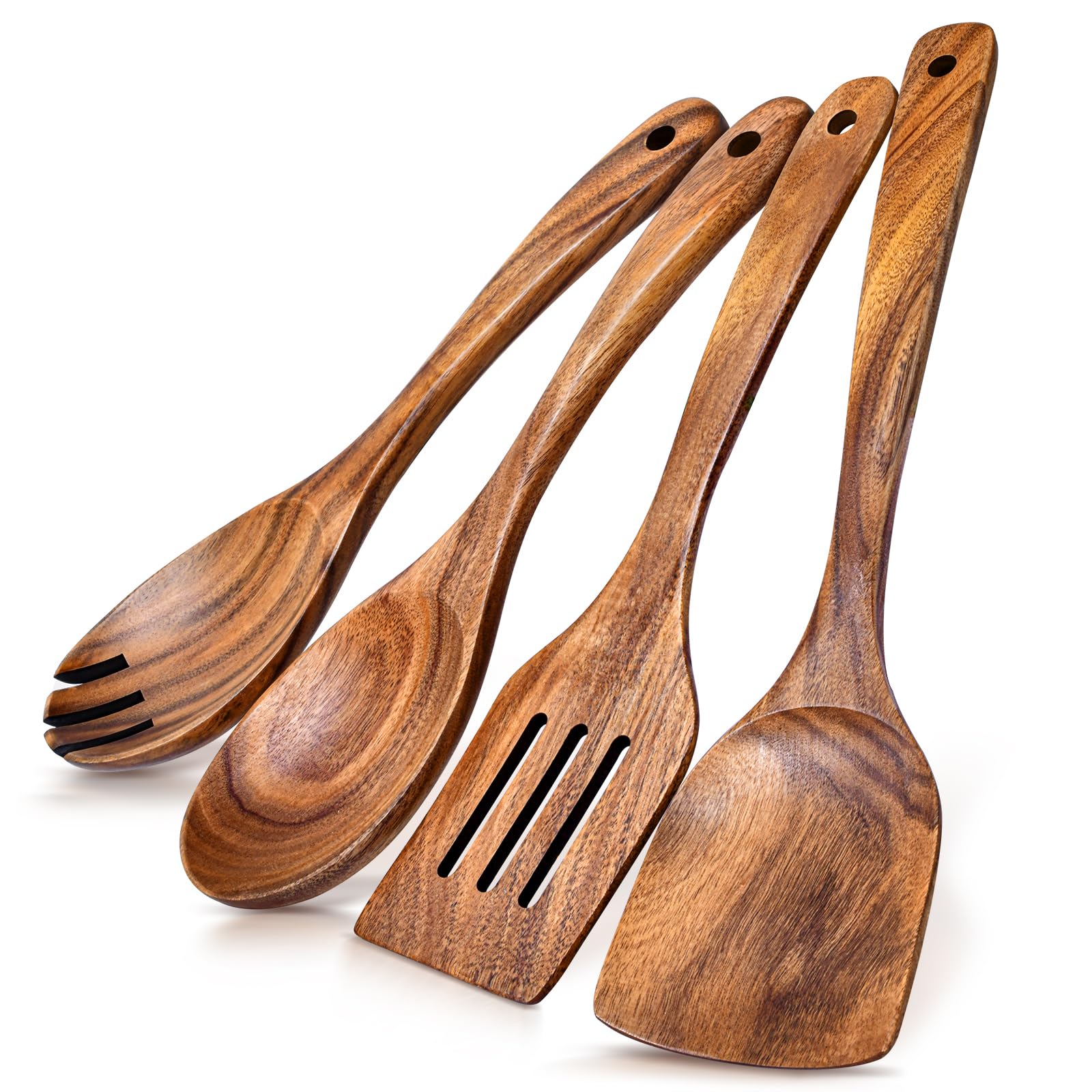 MemoGem wooden utensils full set view showing natural finish and durability