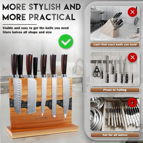 MEN WITH THE POT knives securely rest on the block for quick, safe access.