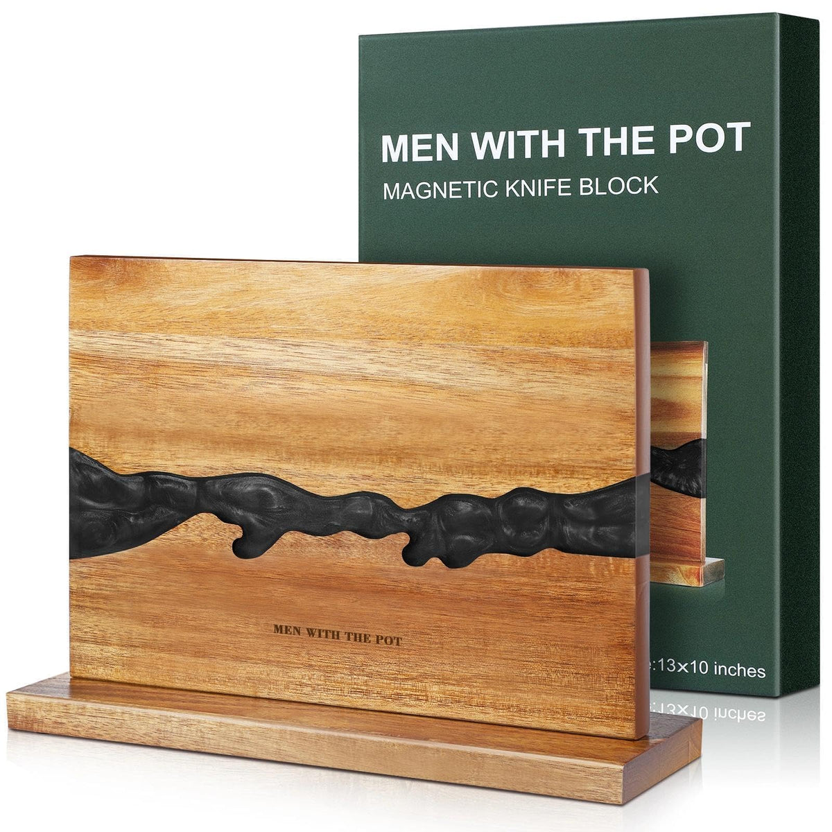 MEN WITH THE POT magnetic knife block front view showing secure magnets for quick access.