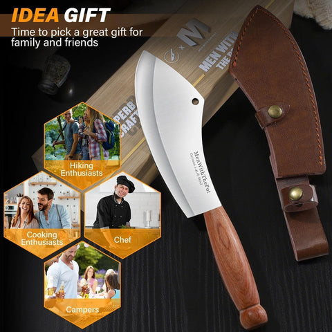 MEN WITH THE POT travel-friendly knife, easy to carry with sheath.