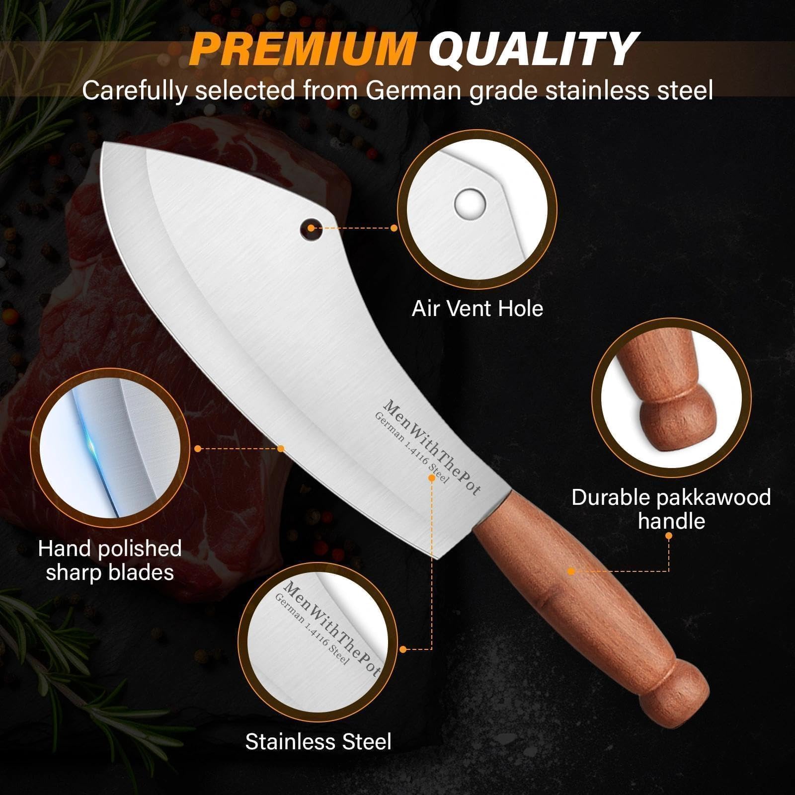 MEN WITH THE POT leather sheath protects the blade for safe outdoor transport.