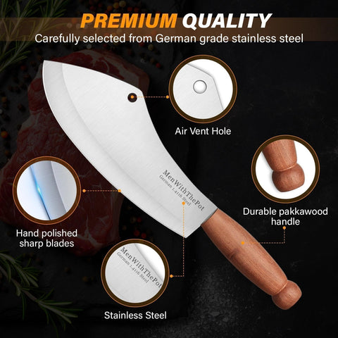 MEN WITH THE POT leather sheath protects the blade for safe outdoor transport.