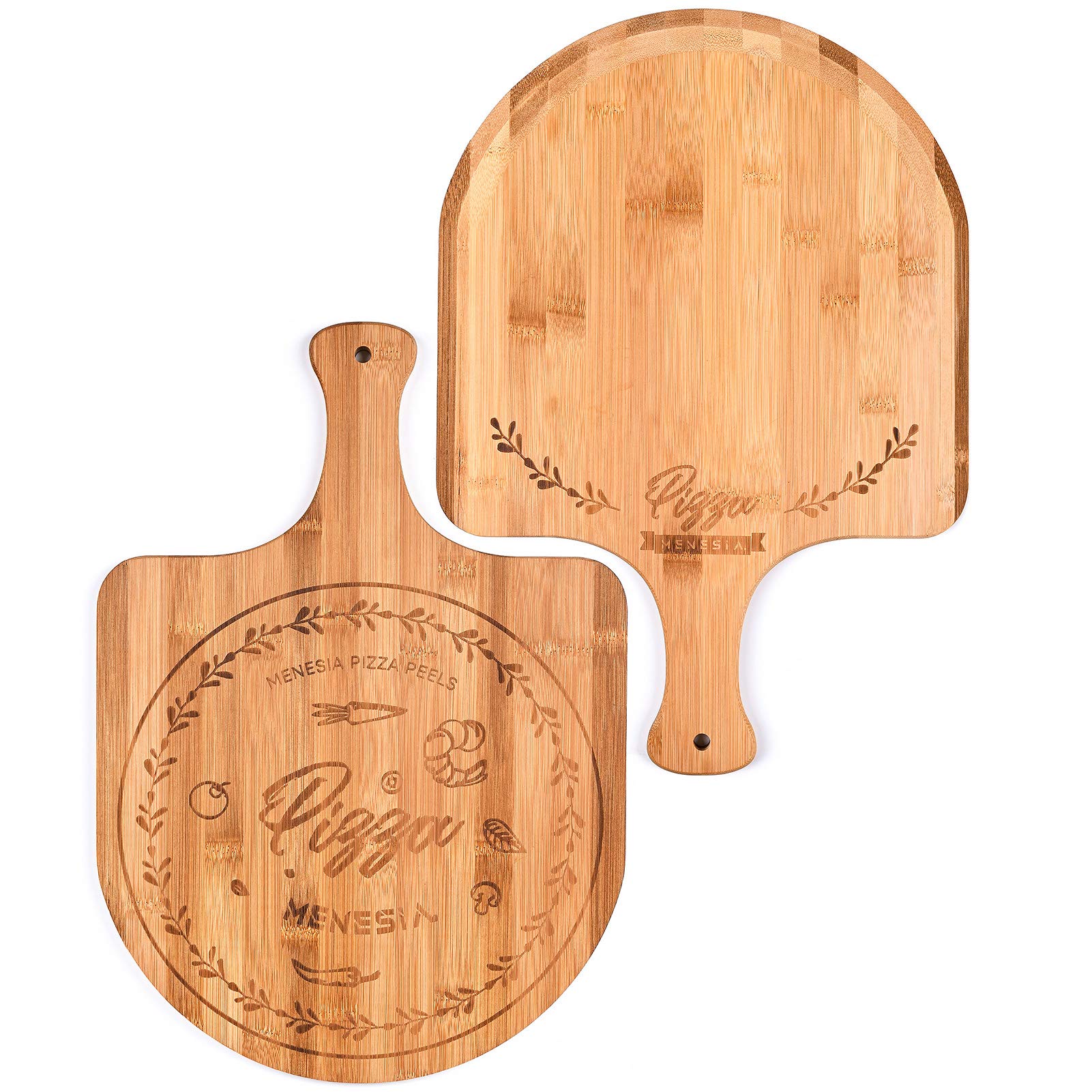 Menesia bamboo pizza peel with handle for easy oven transfers