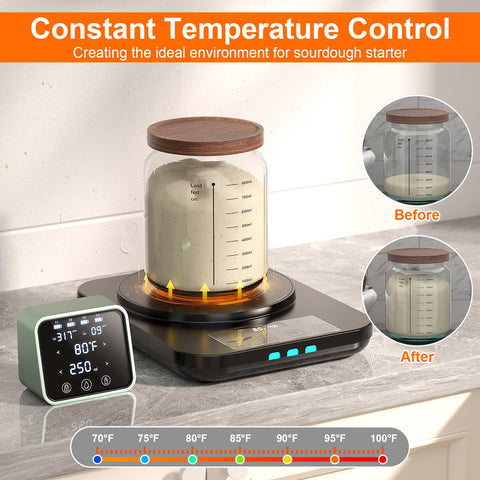 MENGBEI sourdough proofing mat showing timer and memory function for effortless proofing.