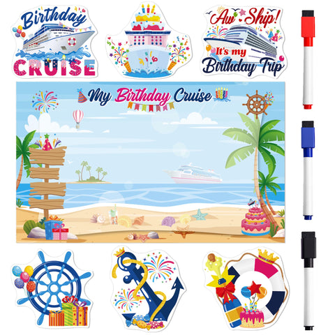 MENIFEND birthday cruise magnet with colorful seaside graphics enhances cabin door visibility for celebrations