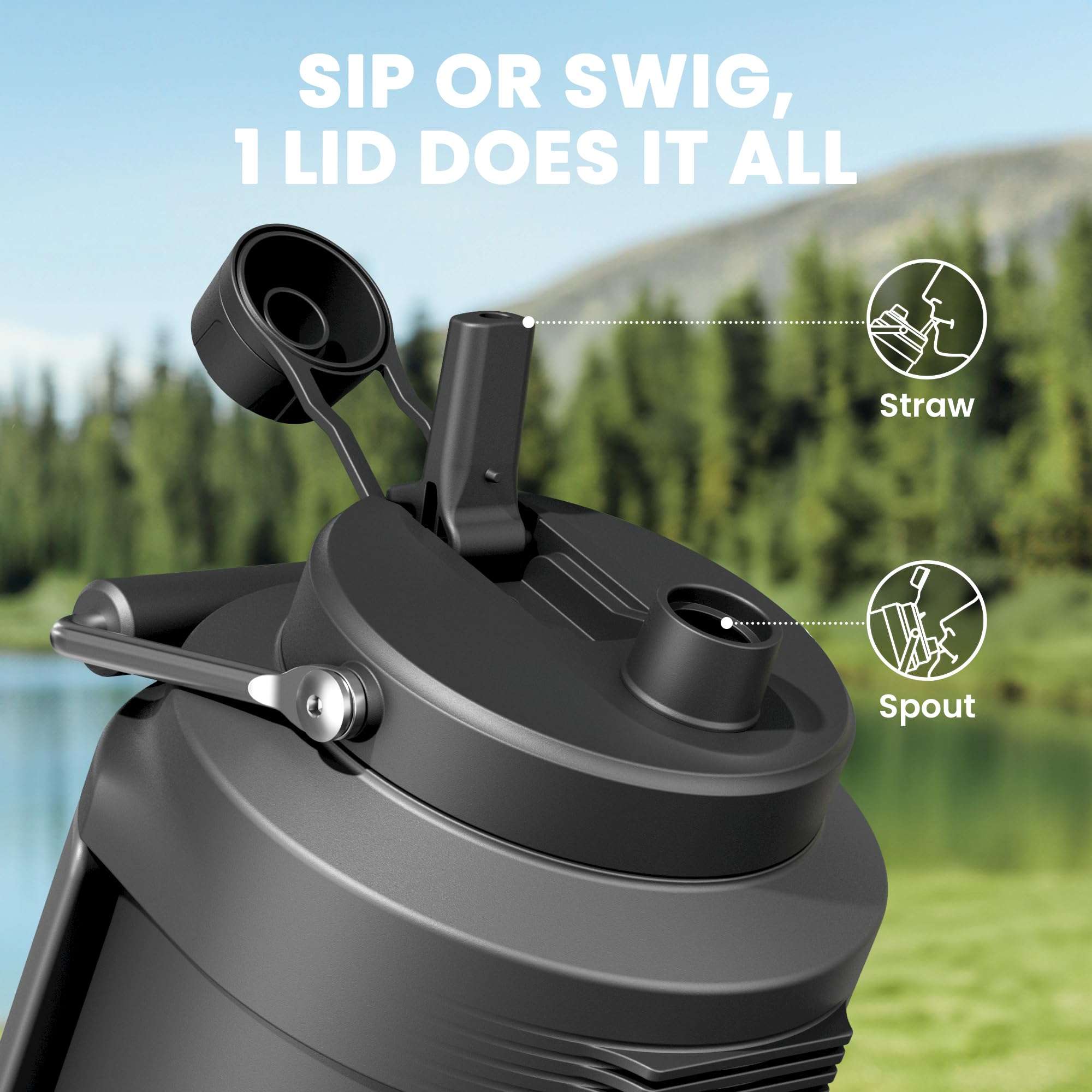 Meoky 128 oz bottle leak-proof lid keeps hydration secure on hikes