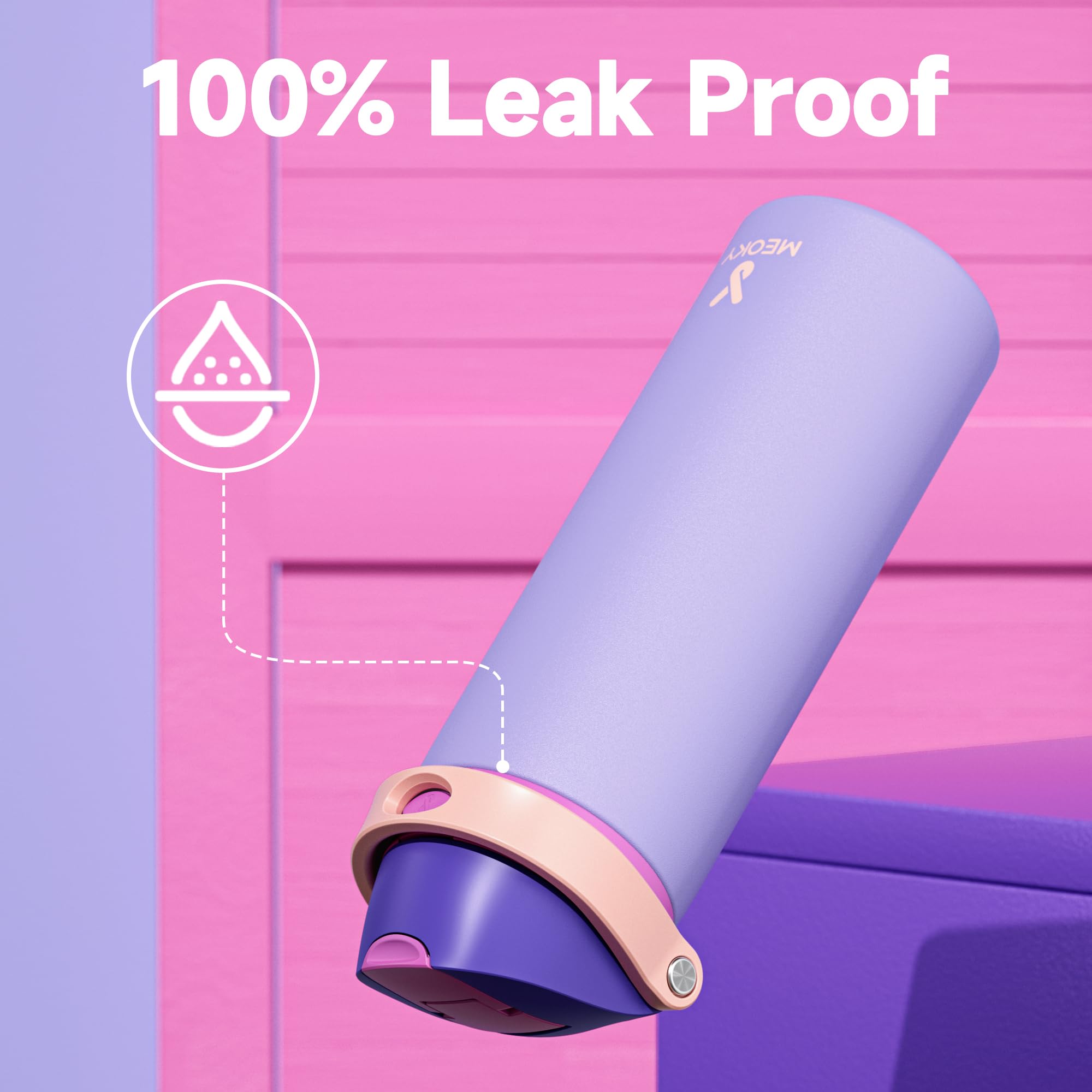 Meoky 18-8 stainless steel body delivers sturdy BPA-free hydration.