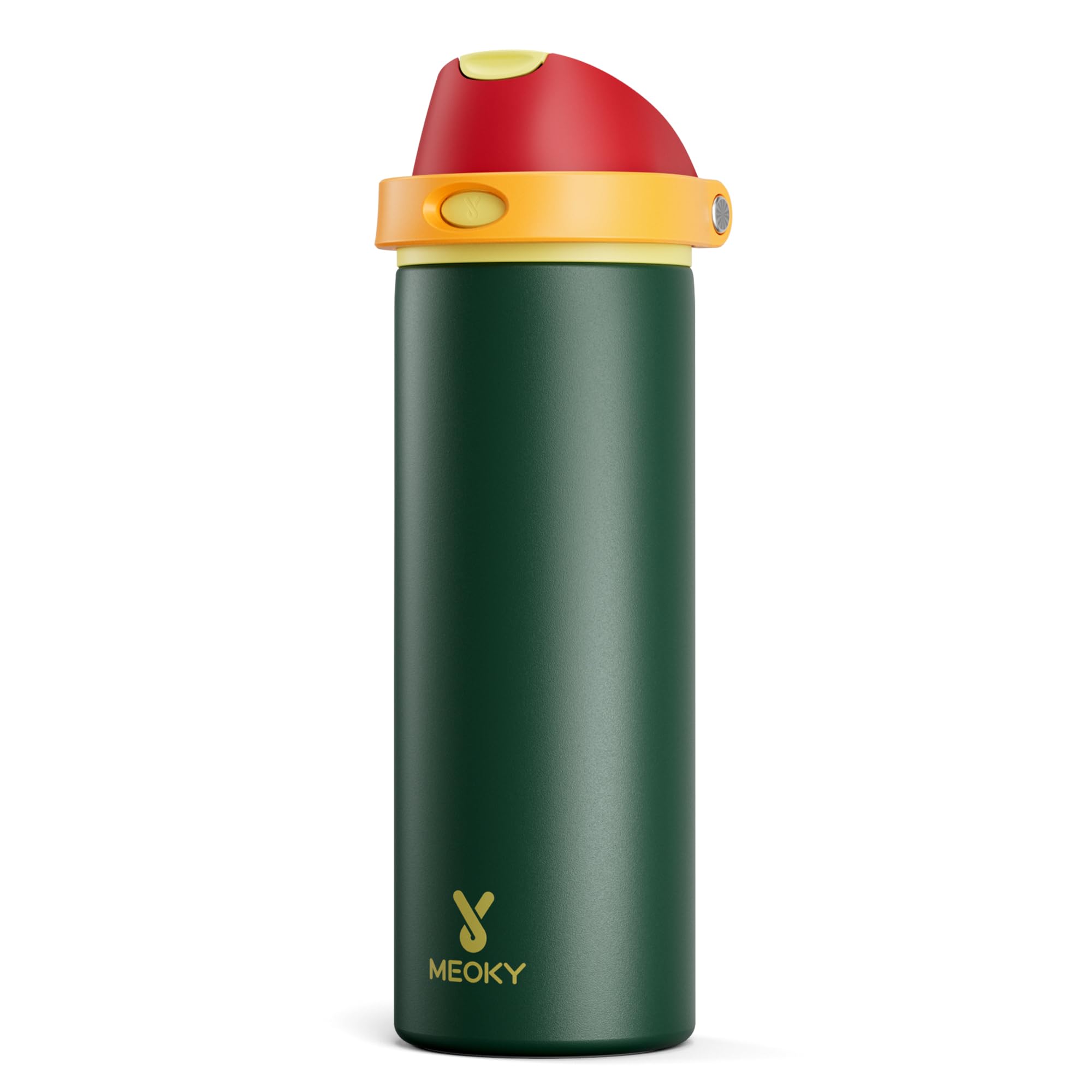 Meoky 24oz insulated bottle with 2-in-1 lid for versatile sipping on the go.