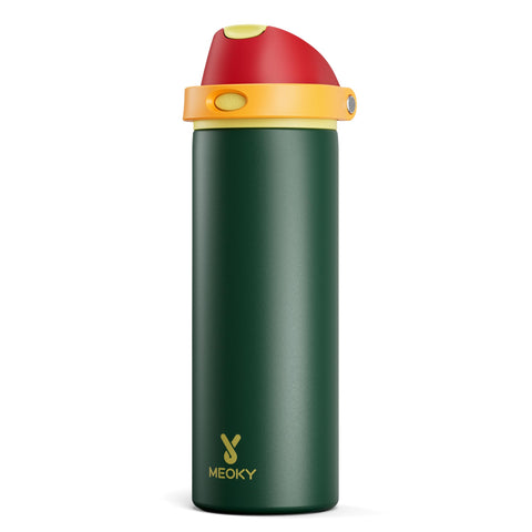 Meoky 24oz insulated bottle with 2-in-1 lid for versatile sipping on the go.