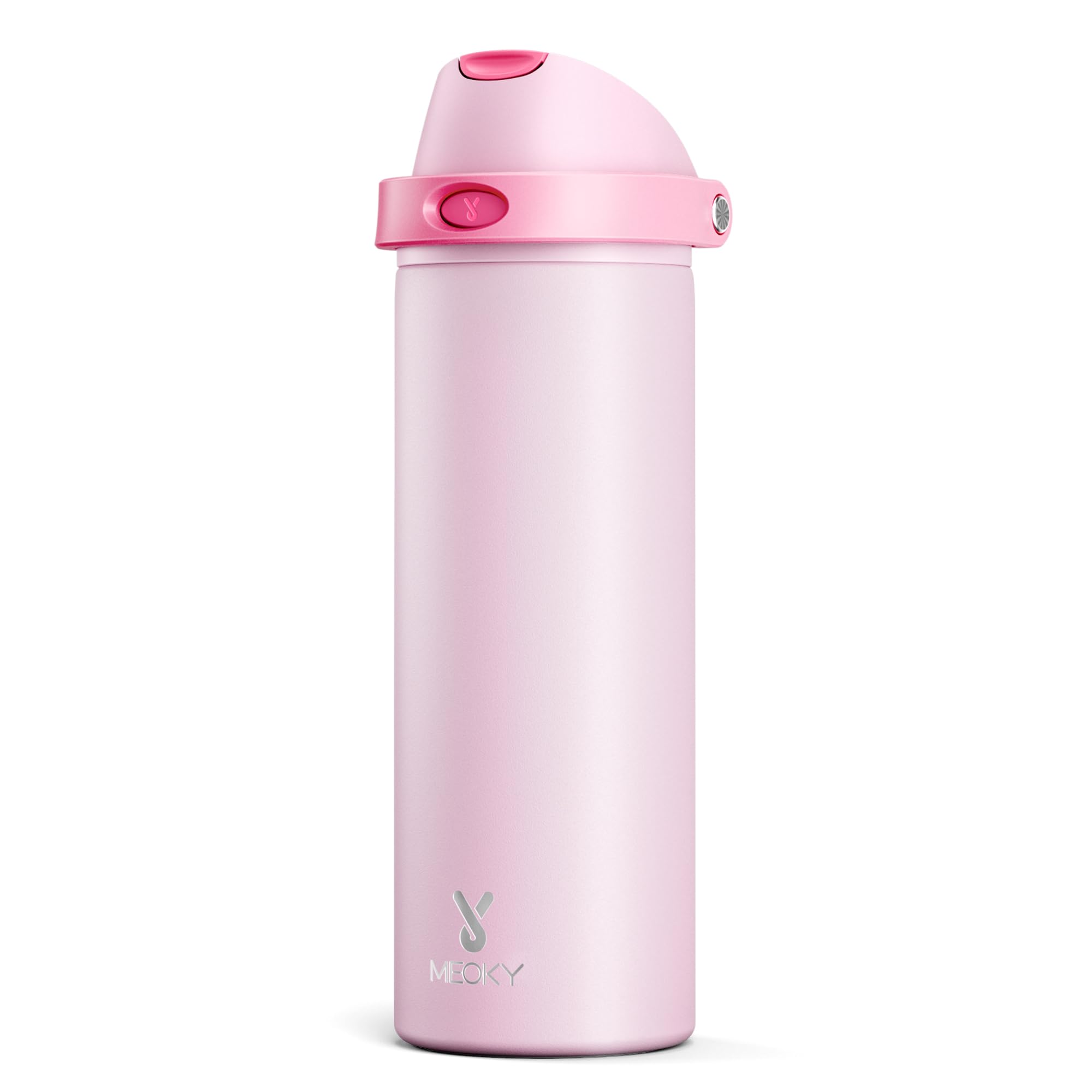 Meoky 24oz insulated blush bottle with dual lid for versatile hydration.
