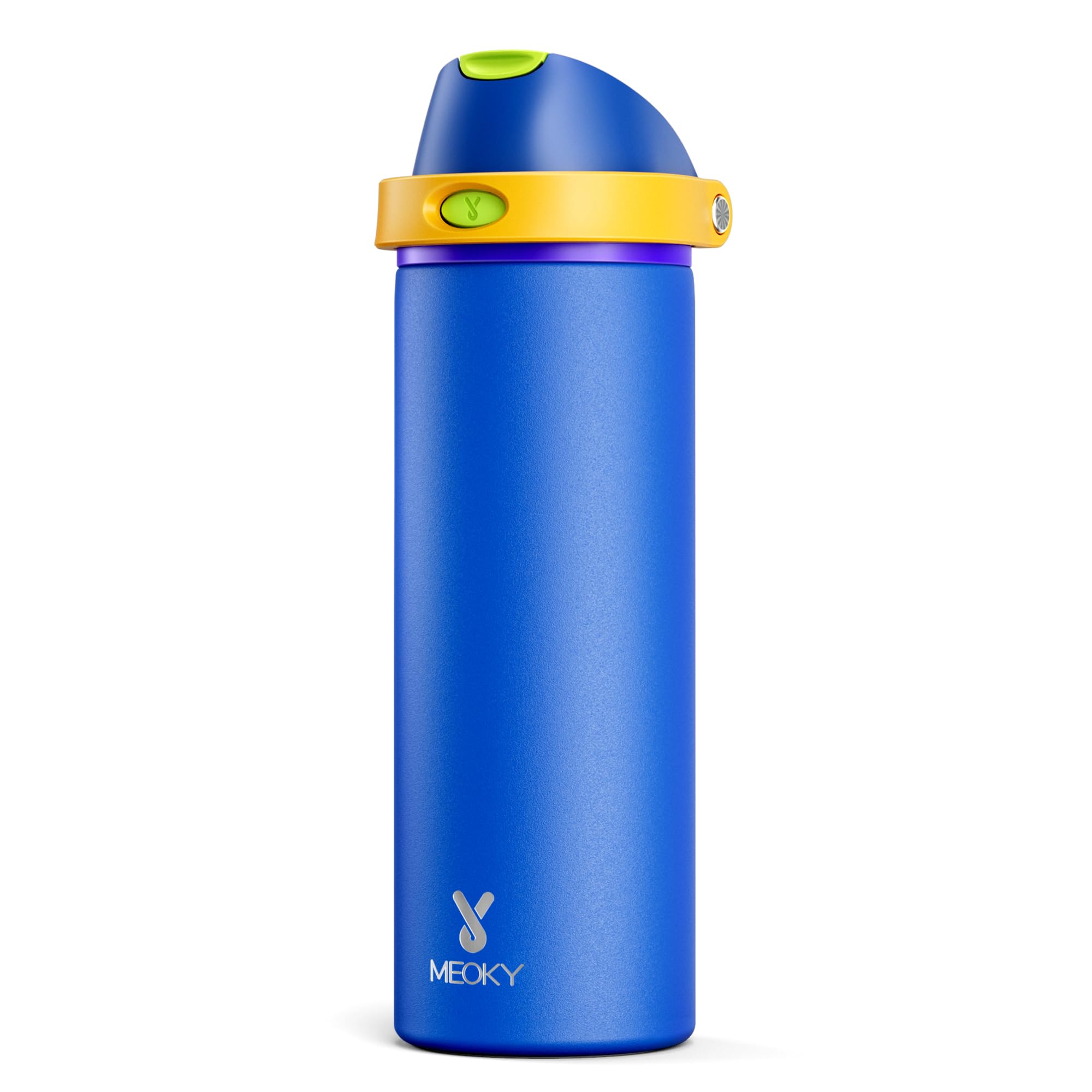 Meoky 24oz insulated water bottle with sapphire lid keeps drinks cold and spill-free.